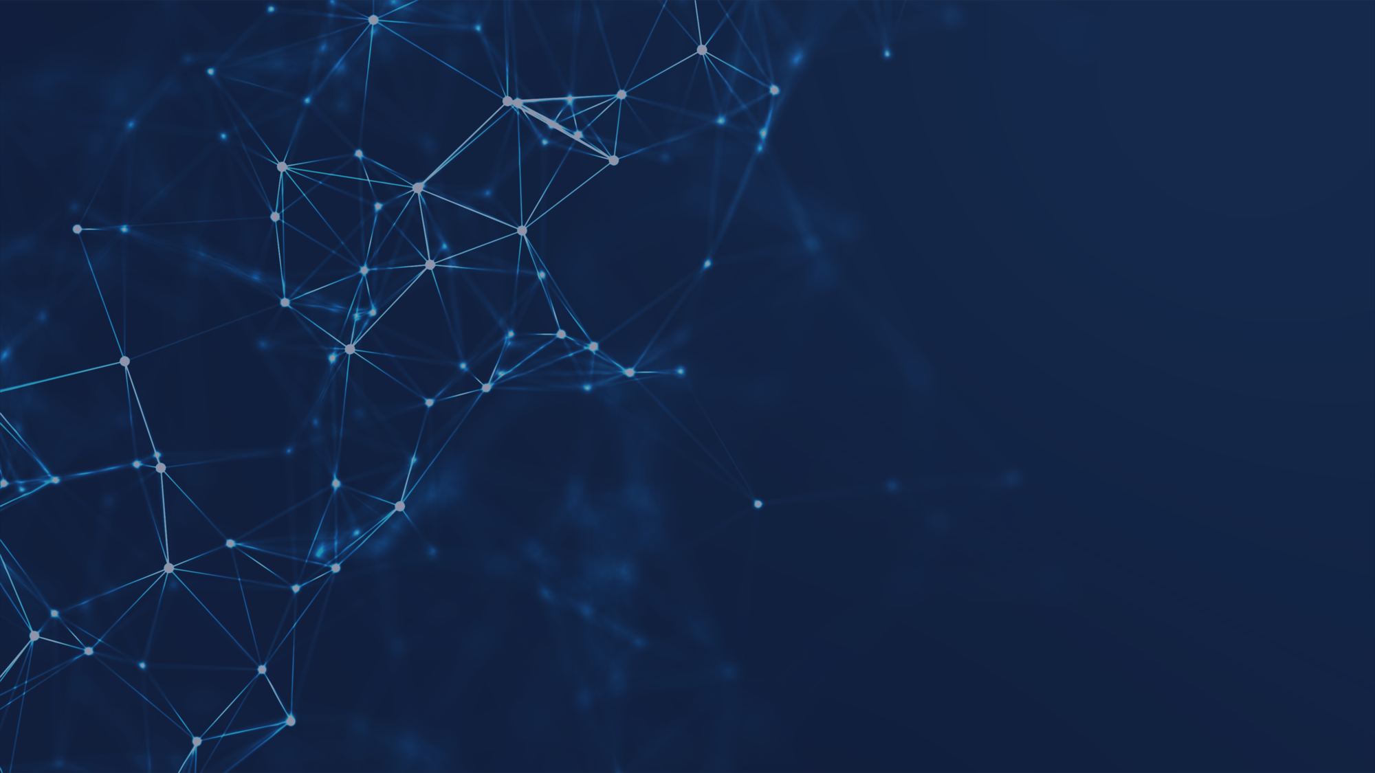 Abstract network of connected nodes and lines on a dark blue background representing digital connectivity