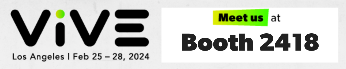 ViVE 2024 conference banner for Los Angeles, Feb 25-28, 2024, with text reading Meet us at Booth 2418.