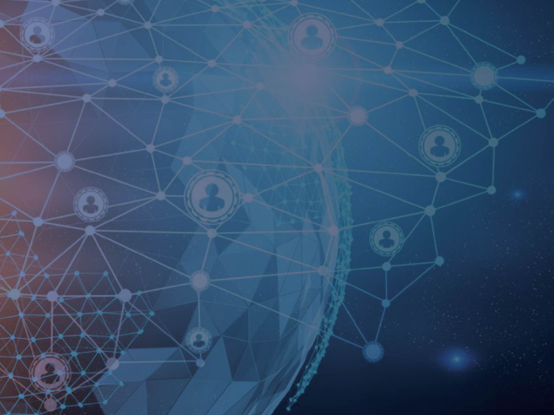 Abstract digital network globe with connected user icons, representing global healthcare data connectivity.
