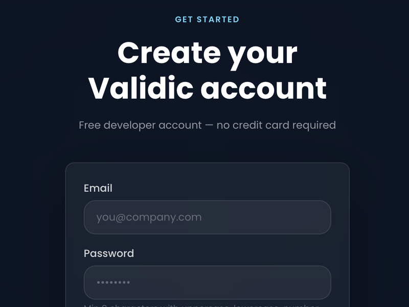 Create a Validic account