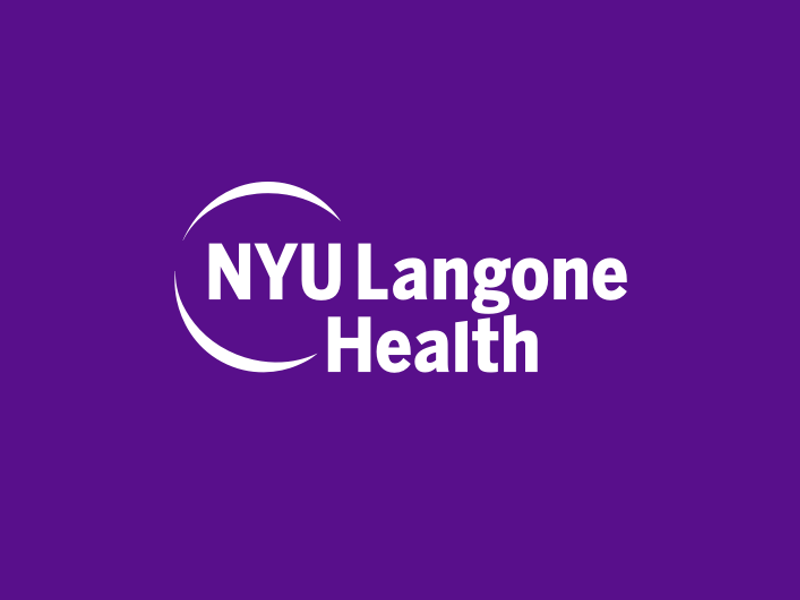 NYU Langone Health logo in white on purple background
