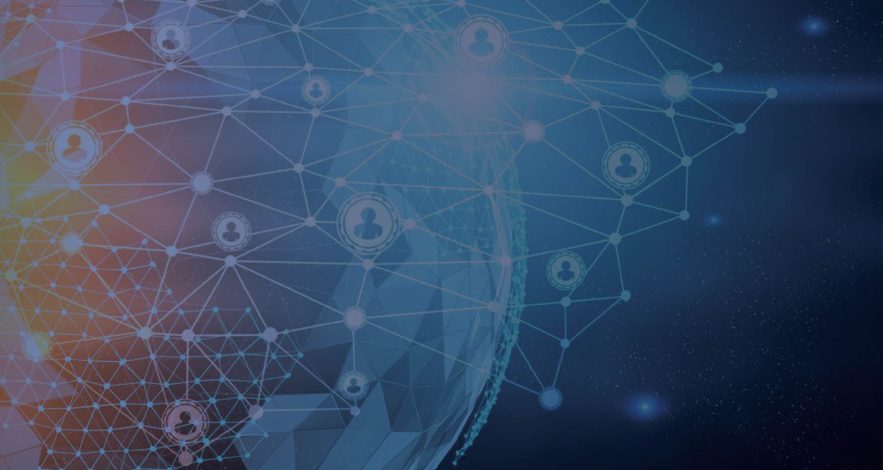 Abstract digital illustration of a globe with connected nodes representing people in a global health network.